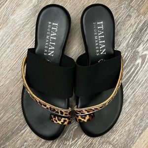 Made in Italy Trendy Sandals Black Leopard Print Rhinestone